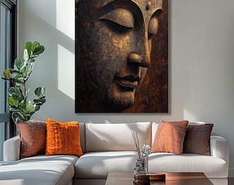 Unique Buddhist Wall Art, Large Abstract Buddha, Modern Spiritual Canvas