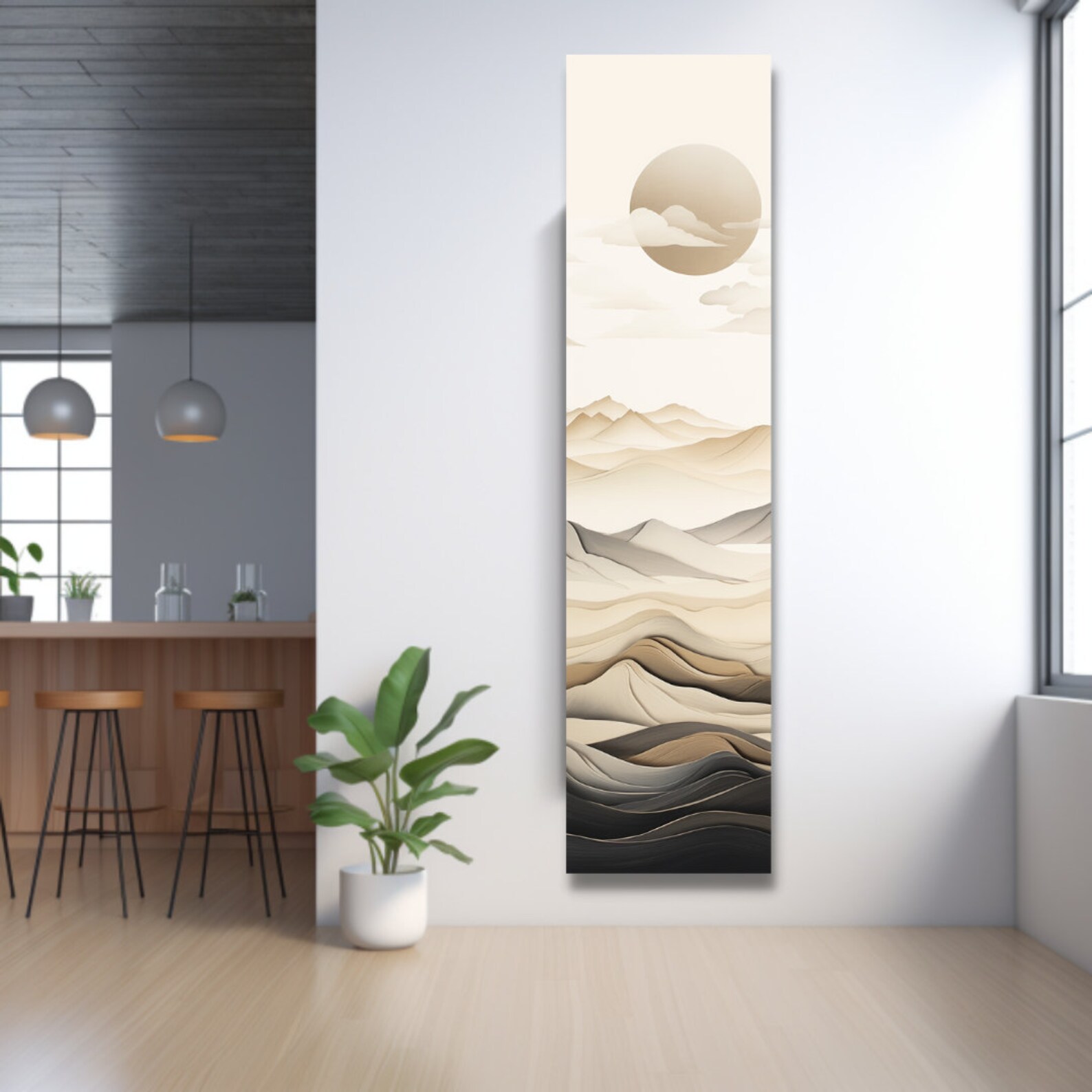 Narrow Wall Art, Tall and Thin Canvas Wall Art, Japandi Wall Art