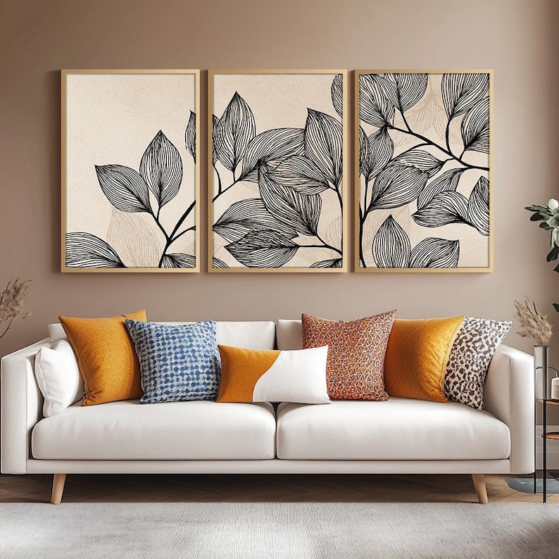3 Piece Floral Abstract Artpiece, Abstract Triptych Art, Modern Set of ...