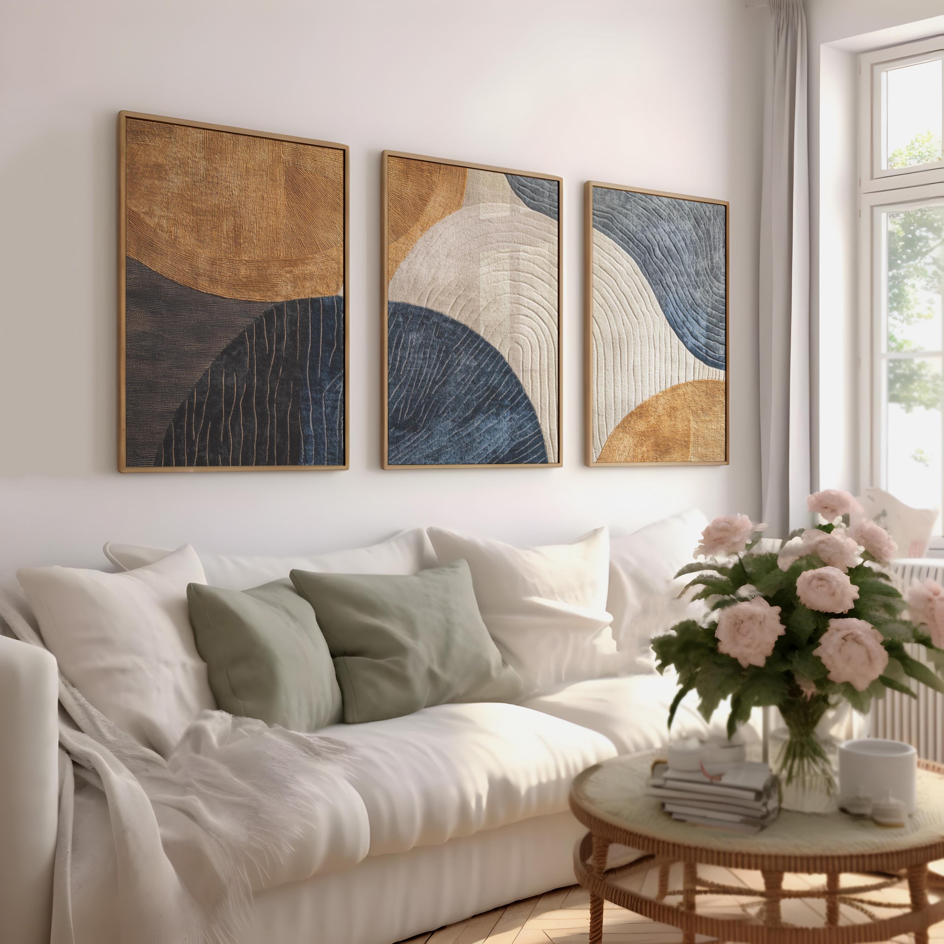 Japandi Triptych Art Set, Large 3 Piece Abstract Wall Decor