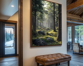 Serene Forest Wall Art, Large Nature Landscape Canvas Print for Rustic Home Decor, Scenic Wilderness Artwork for Office, Bedroom, or Cabin
