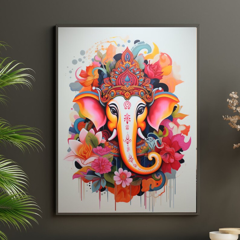 Lord Ganesha Wall Art , Hindu God Lord Ganesha Canvas Art, Ganesha
