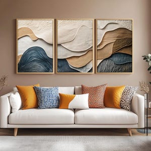 3 Piece Japandi Abstract Artpiece, Abstract Triptych Wall Art, Framed Scandinavian Canvas Art, Japan Set of 3 Art Piece for Living Room,