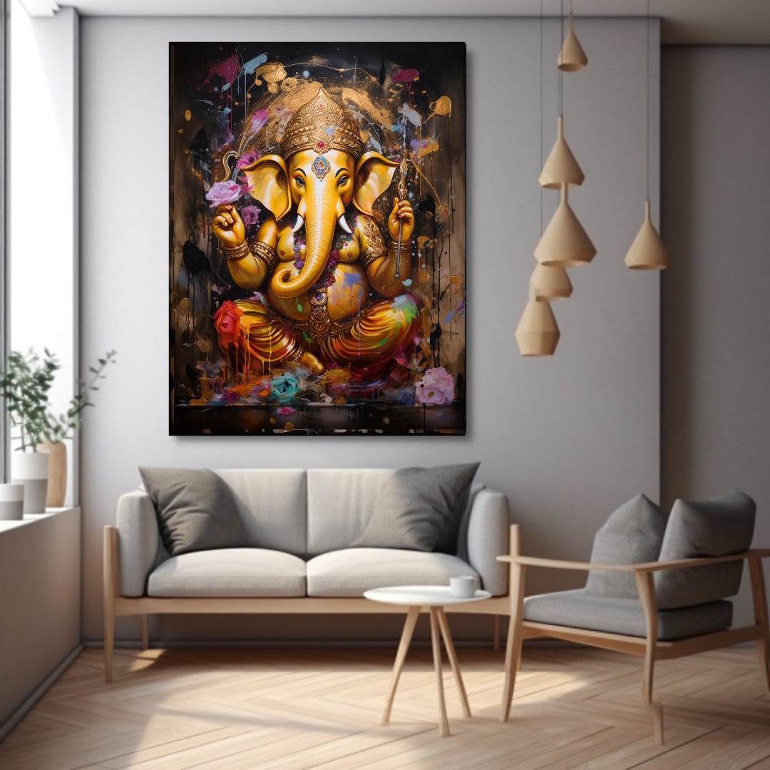 Lord Ganesha Wall Art , Hindu God Lord Ganesha Canvas Art, Ganesha