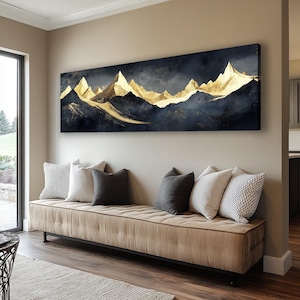 Long Horizontal Abstract Nature Wall Art - Long Narrow Horizontal Mountain Canvas Print for Hallway, Living Room or Bedroom