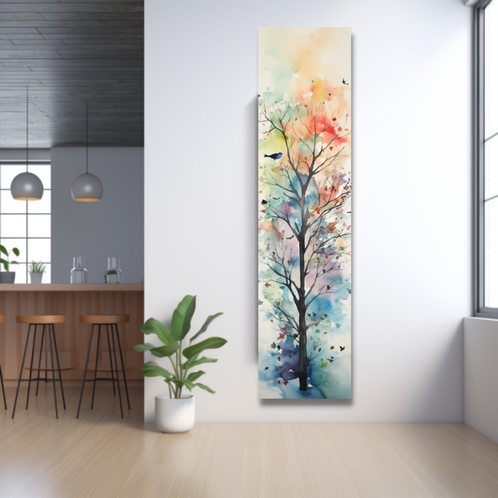 Long Narrow Wall Art, Tall and Thin Canvas Wall Art, Tree Wall Art