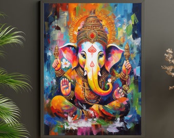 Lord Ganesha Wall Art , Hindu God Lord Ganesha Canvas Art, Ganesha Painting, Hindu Art, Hinduism, Wall Art, Wall Decor CUSTOM SIZE AVAIL
