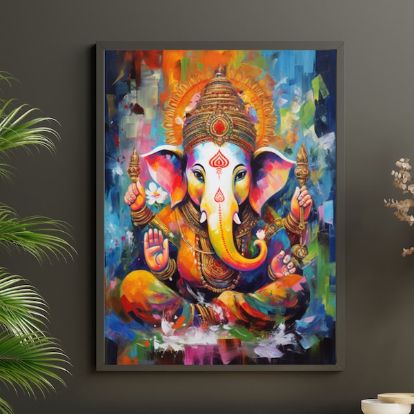 Lord Ganesha Wall Art , Hindu God Lord Ganesha Canvas Art, Ganesha Painting, Hindu Art, Hinduism, Wall Art, Wall Decor CUSTOM SIZE AVAIL