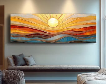 Sunset Horizontal Long Narrow Wall Art, Nature Horizontal abstract Canvas Art,  Landscape Wall Decor, Tree Wall Art, Nature Wall Art