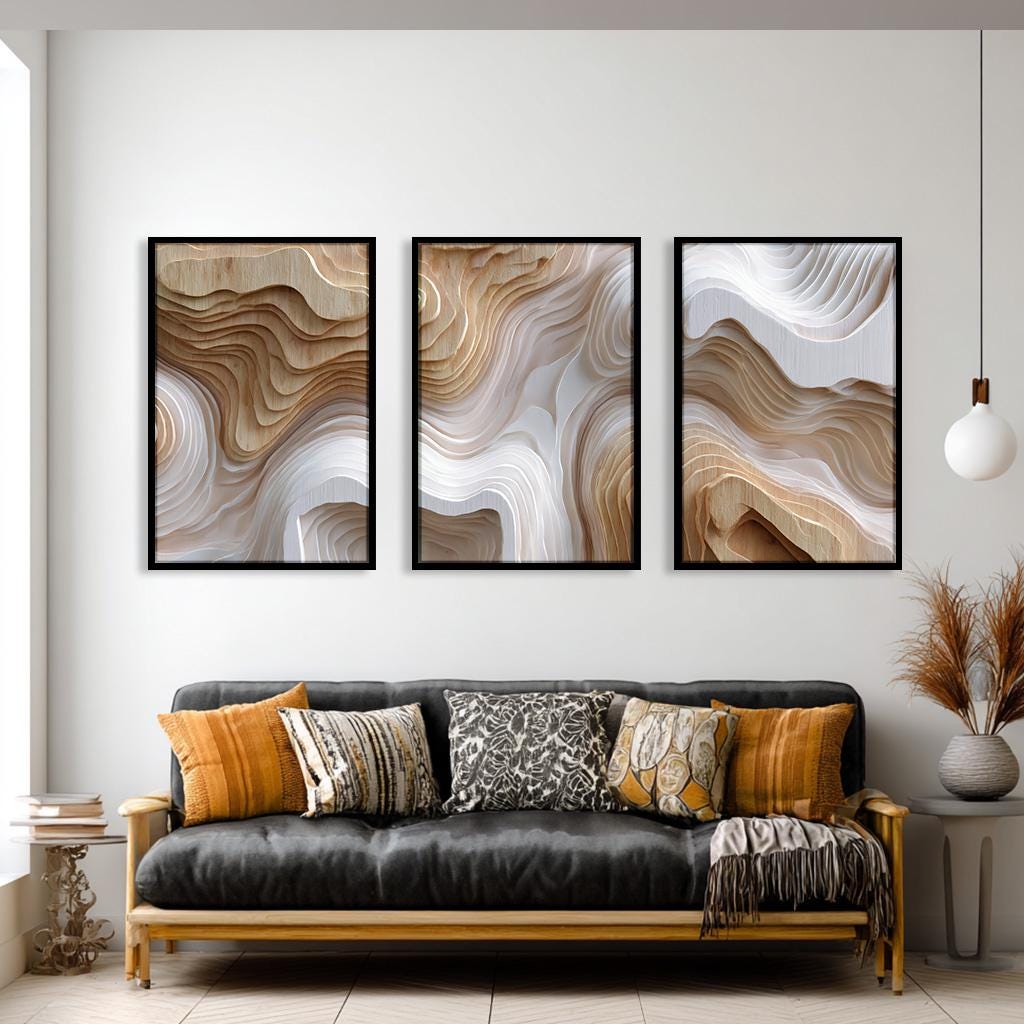 3 Panel Floral Wall Art, Large 3 Piece Abstract Wall Decor, Floral