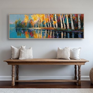 Wide Horizontal Abstract Wall Art, Modern Nature Art, Long Narrow Horizontal Artpiece, Framed Canvas Print for Office, Rooms or Halls