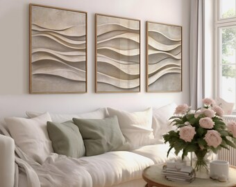 Japandi Triptych Art Set, Large 3 Piece Abstract Wall Decor