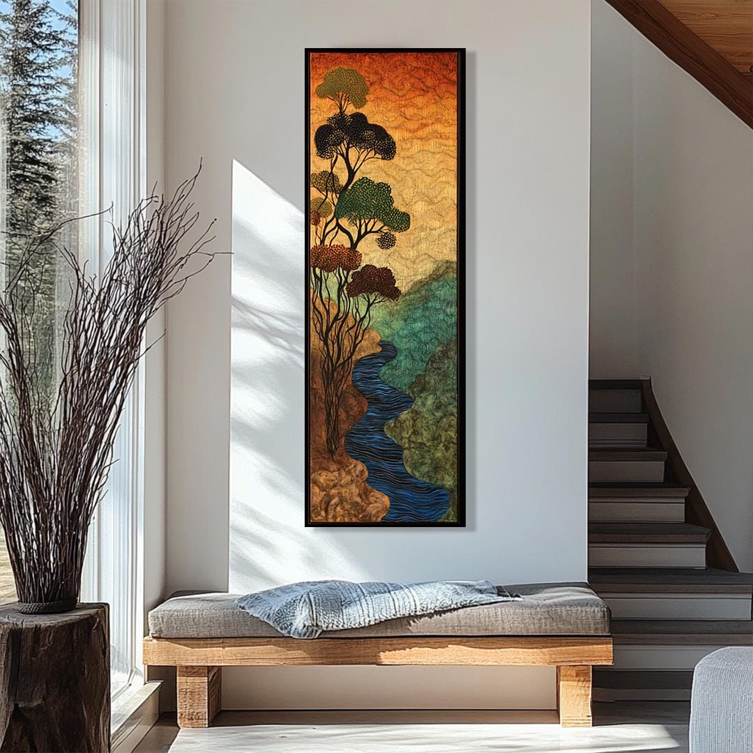 Nature Long Narrow Wall Art, Tall and Thin Canvas wall art, Modern Nature Wall Art, Vertical Wall Art, Framed Abstract Art, Vintage Wall Art