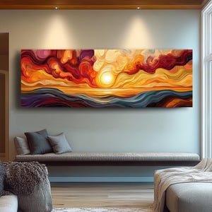 Sunset Horizontal Long Narrow Wall Art, Nature Horizontal abstract Canvas Art,  Landscape Wall Decor, Tree Wall Art, Nature Wall Art