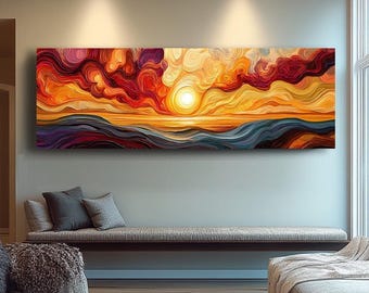 Sunset Horizontal Long Narrow Wall Art, Nature Horizontal abstract Canvas Art,  Landscape Wall Decor, Tree Wall Art, Nature Wall Art