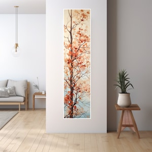 Long Narrow Wall Art, Tall and Thin Canvas wall art, Tree wall art, Nature Wall Art,  Vertical Wall Art, Lotus Wall Art