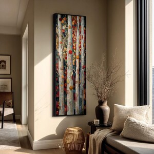 Birch Tree Wall Art, Framed Forest Canvas Paint, Long Narrow Home Decor, Modern Minimalist Scene