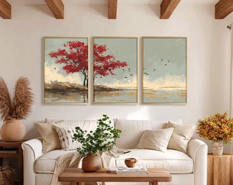 3 Piece Forest Nature Artpiece, Abstract Floral Triptych Art