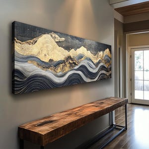 Long Horizontal Abstract Nature Wall Art - Long Narrow Horizontal Mountain Canvas Print for Hallway, Living Room or Bedroom