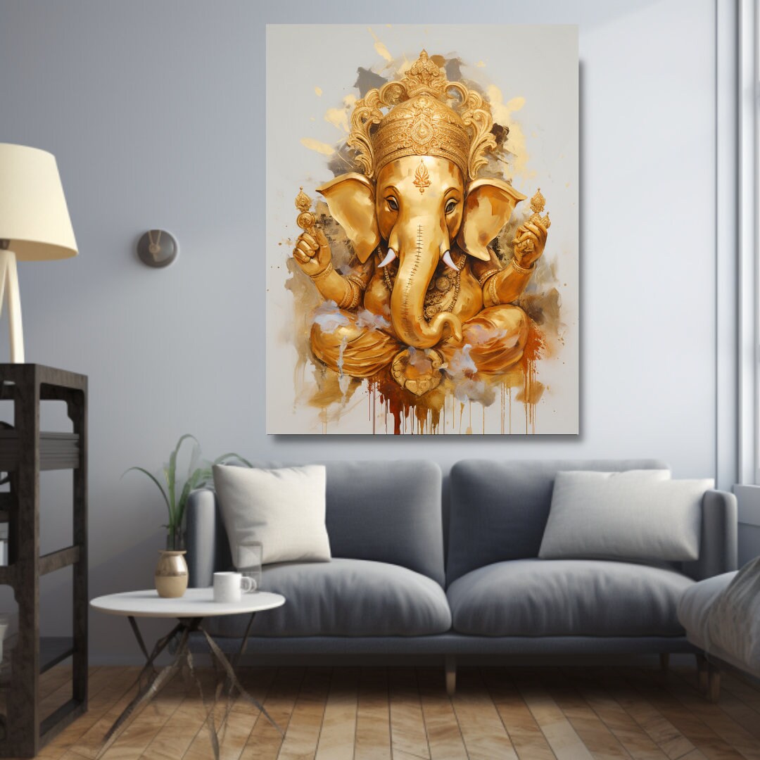 Lord Ganesha Wall Art , Hindu God Lord Ganesha Canvas Art, Ganesha