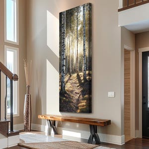 Tall Birch Tree Print, Long and Narrow wall art, Large vertical wall art,  Framed Canvas Art, Landscape Watercolor Painting, Birch Tree Art