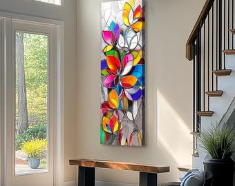Arte de pared largo y estrecho, arte de pared en lienzo alto y delgado, arte de pared moderno, arte de pared natural, arte de pared vertical, arte de pared floral, arte de pared vintage