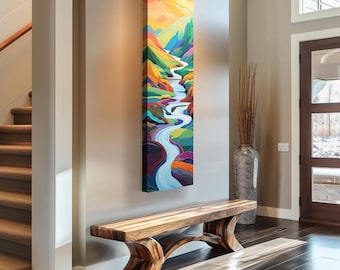 Long Narrow Wall Art, Tall and Thin Canvas wall art, River wall art, Tree wall art, Vertical Wall Art, Nature Art