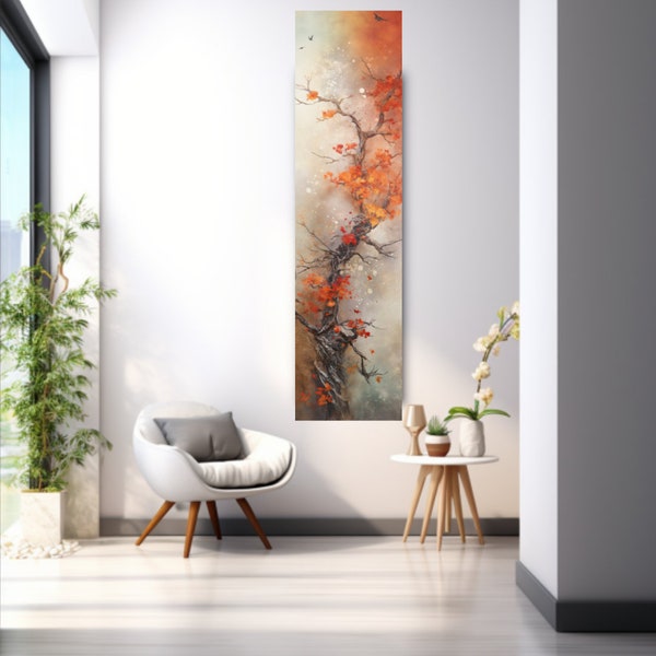 Art mural long et étroit, art mural sur toile grande et fine, art mural moderne, art mural nature, art mural vertical, art mural lotus