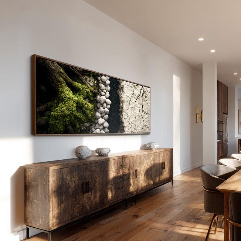 Natural Canvas Paint, Moss Wood Nature Wall Art, Horizontal Room Decor ...