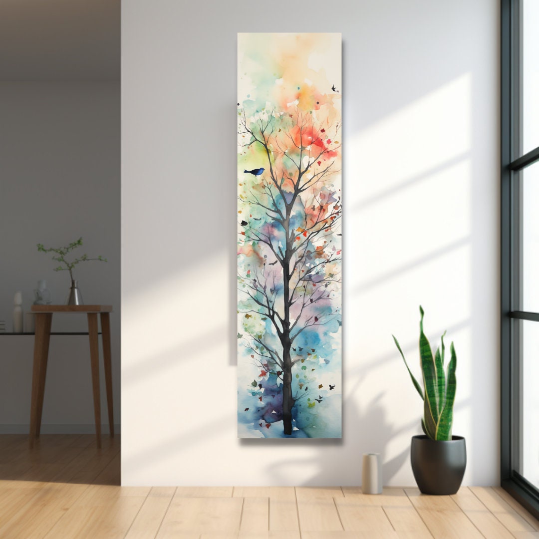 Long Narrow Wall Art, Tall and Thin Canvas Wall Art, Tree Wall Art