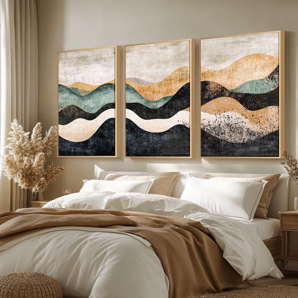 Japandi Triptych Art Set, Large 3 Piece Abstract Wall Decor