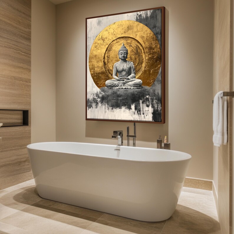 Buddha Wall Decor – Canvas Minimalist Buddha Print – Gold Large Buddha ...