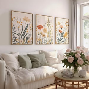 Japandi Triptych Art Set, Large 3 Piece Abstract Wall Decor