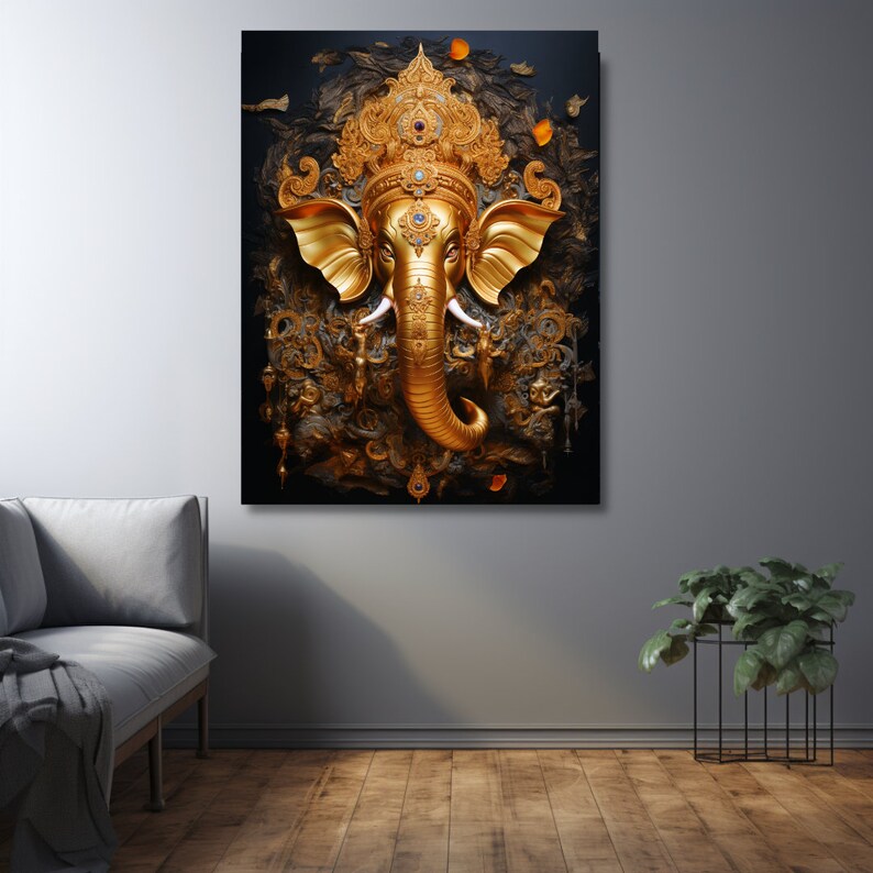 Lord Ganesha Wall Art , Hindu God Lord Ganesha Canvas Art, Ganesha