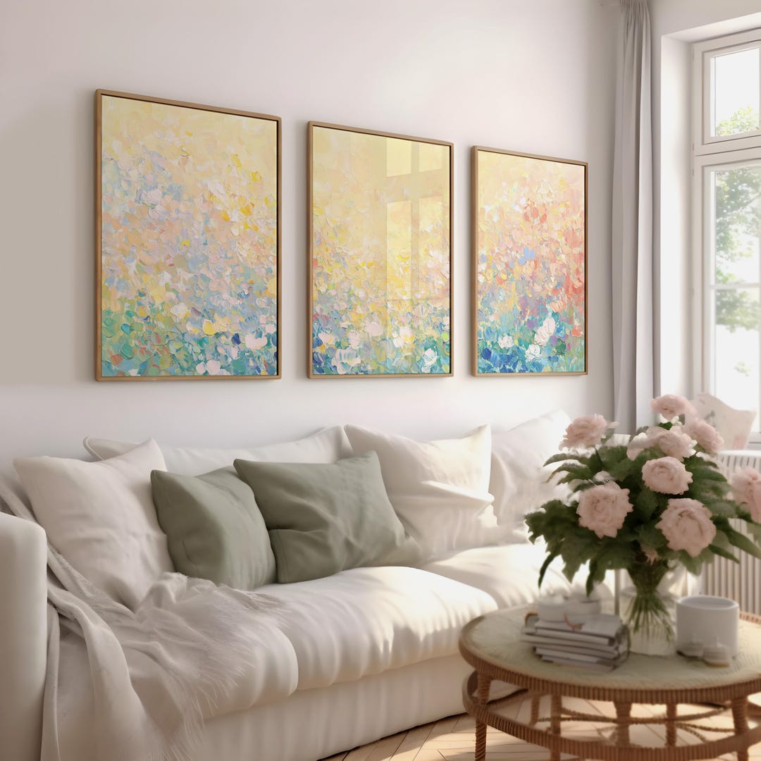 3 Piece Floral Abstract Artpiece, Abstract Triptych Art, Modern Set of ...