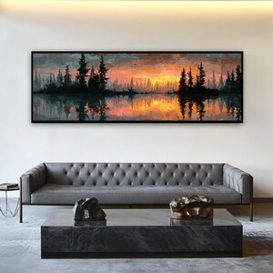 Narrow Horizontal Nature Mountain Canvas Print, Abstract Modern Art, Wide Horizontal Abstract Nature Wall Art for Office, Rooms or Halls