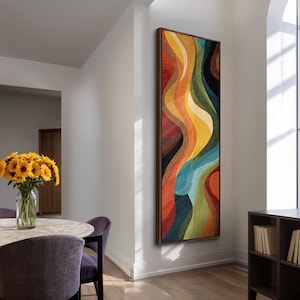 Long Vertical Abstract Print for Office, Tall Narrow Modern Abstract Wall Art for Dining Room, Living Room, or Bedroom, Long Narrow Artwork