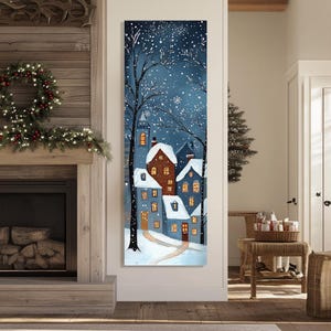 Christmas Long Narrow Wall Art, Holiday Tall and Thin Canvas Art, X-mas ...