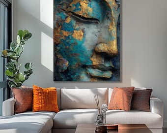 Buddha Wall Art, Abstract Meditation Canvas, Large Zen Home Decor