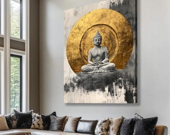 Buddha Wall Decor – Canvas Minimalist Buddha Print – Gold Large Buddha Art for Office – Spiritual Home Decor
