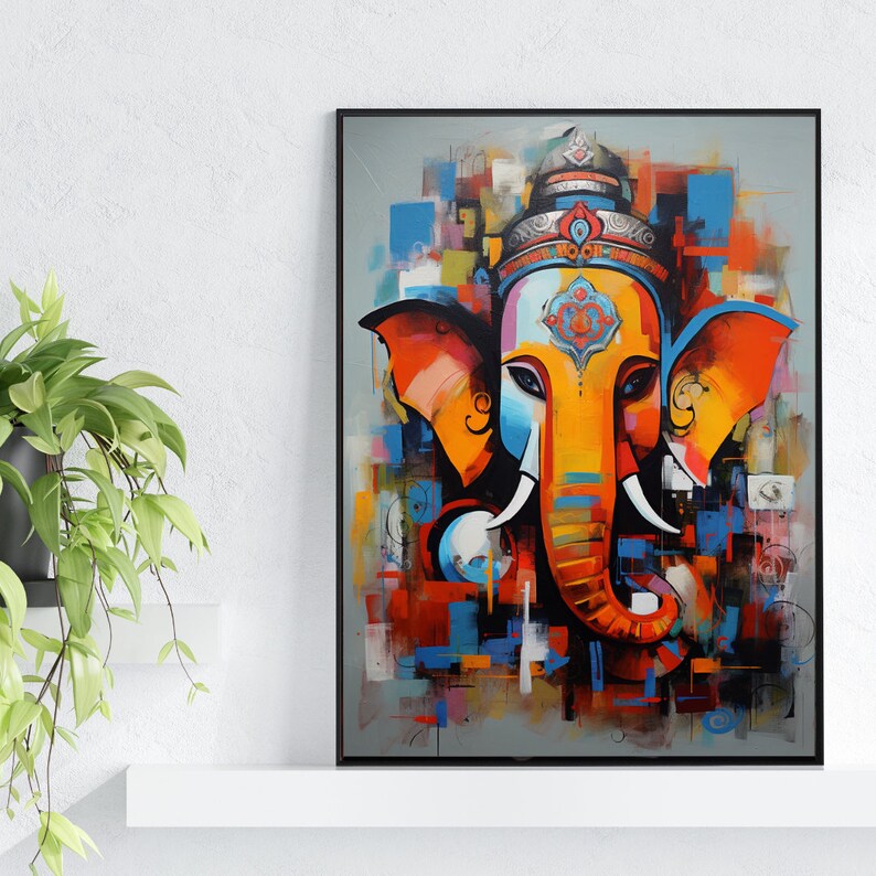 Lord Ganesha Wall Art , Hindu God Lord Ganesha Canvas Art, Ganesha