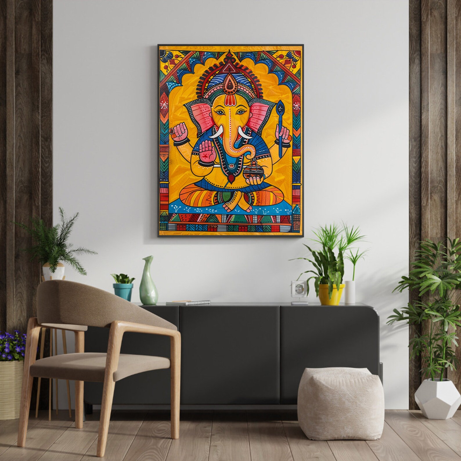 Lord Ganesha Wall Art , Hindu God Lord Ganesha Canvas Art, Ganesha