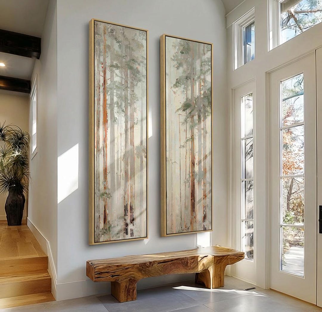2 Piece Modern Birch Tree Wall Art Print, Framed Nature Canvas or ...