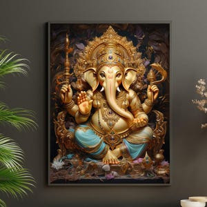 Lord Ganesha Wall Art , Hindu God Lord Ganesha Canvas Art, Ganesha Painting, Hindu Art, Hinduism, Wall Art, Wall Decor CUSTOM SIZE AVAIL