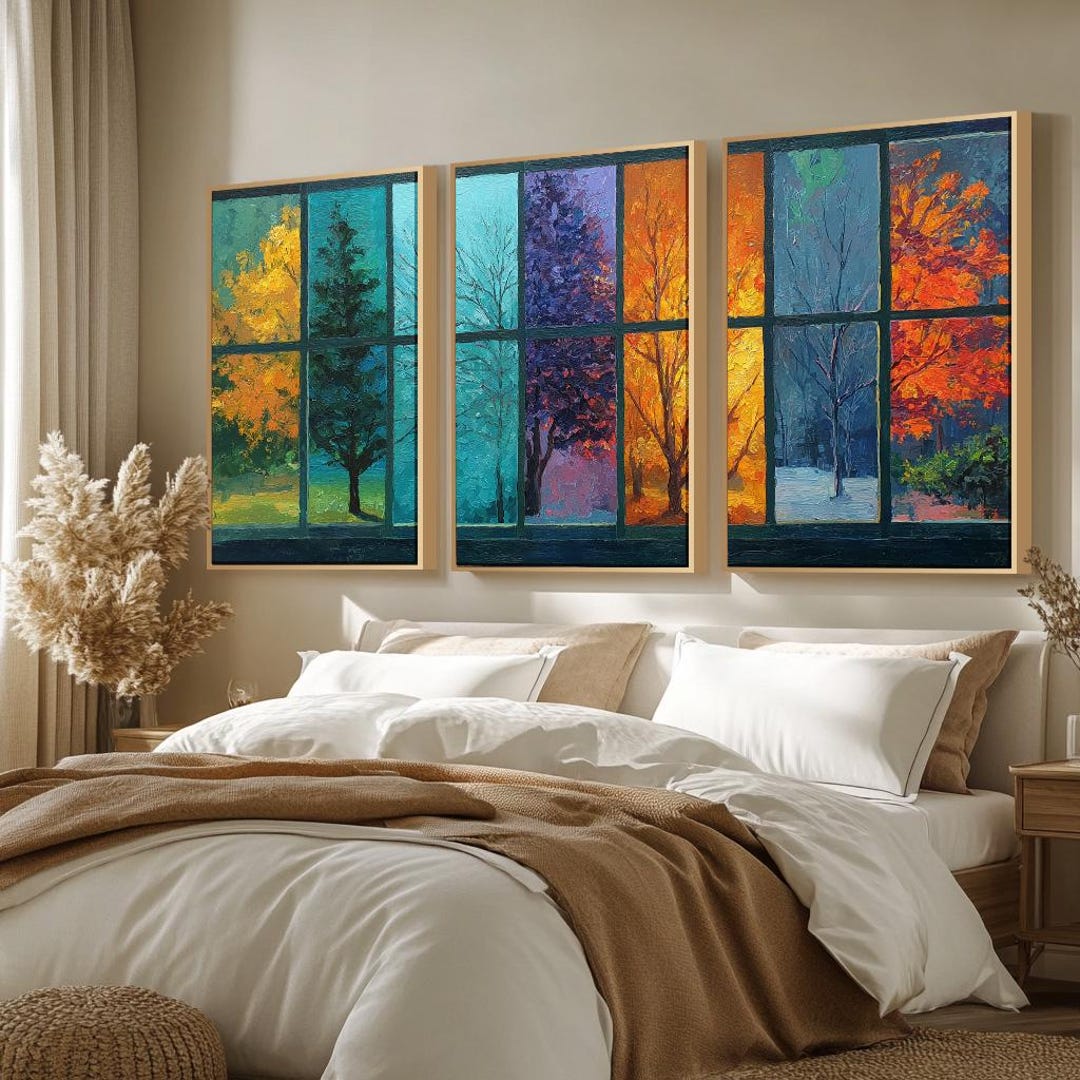 3 Piece Modern Nature Artpiece, Nature Triptych Art, Modern Set of