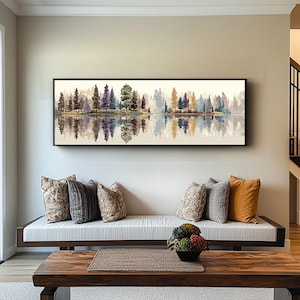 Wide Horizontal Abstract Nature Wall Art, Modern Abstract Art, Narrow Horizontal Landscape Mountain Canvas Print for Office, Rooms or Halls