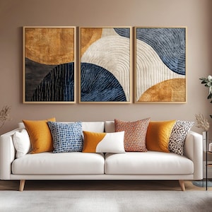 Japandi Triptych Art Set, Large 3 Piece Abstract Wall Decor, Modern Artpiece,  Framed Canvas Art, Abstract Canvas Art for Office and Hal