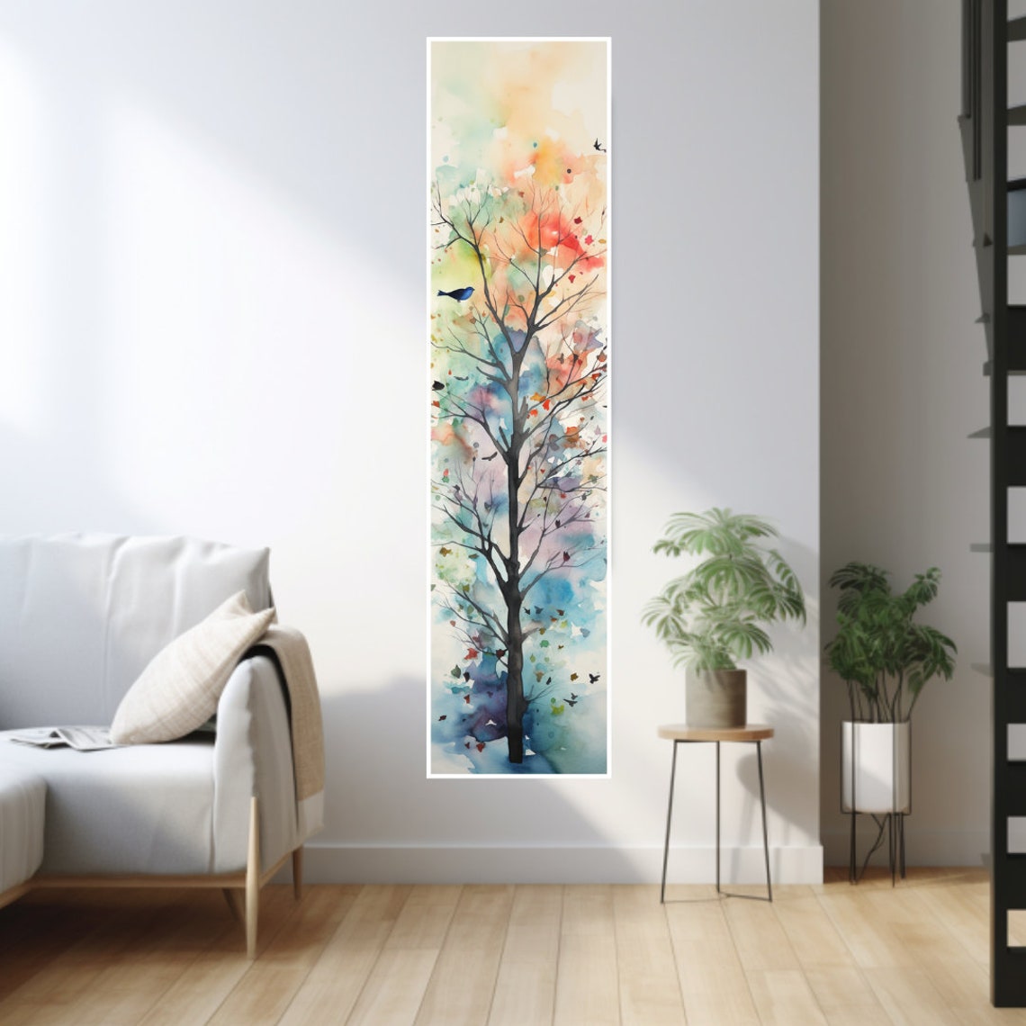 Long Narrow Wall Art, Tall and Thin Canvas Wall Art, Tree Wall Art