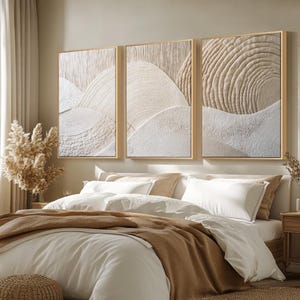 Japandi Triptych Art Set, Large 3 Piece Nature Wall Decor, Modern Artpiece,  Framed Canvas Artpiece, Abstract Canvas Art for Office and Hall