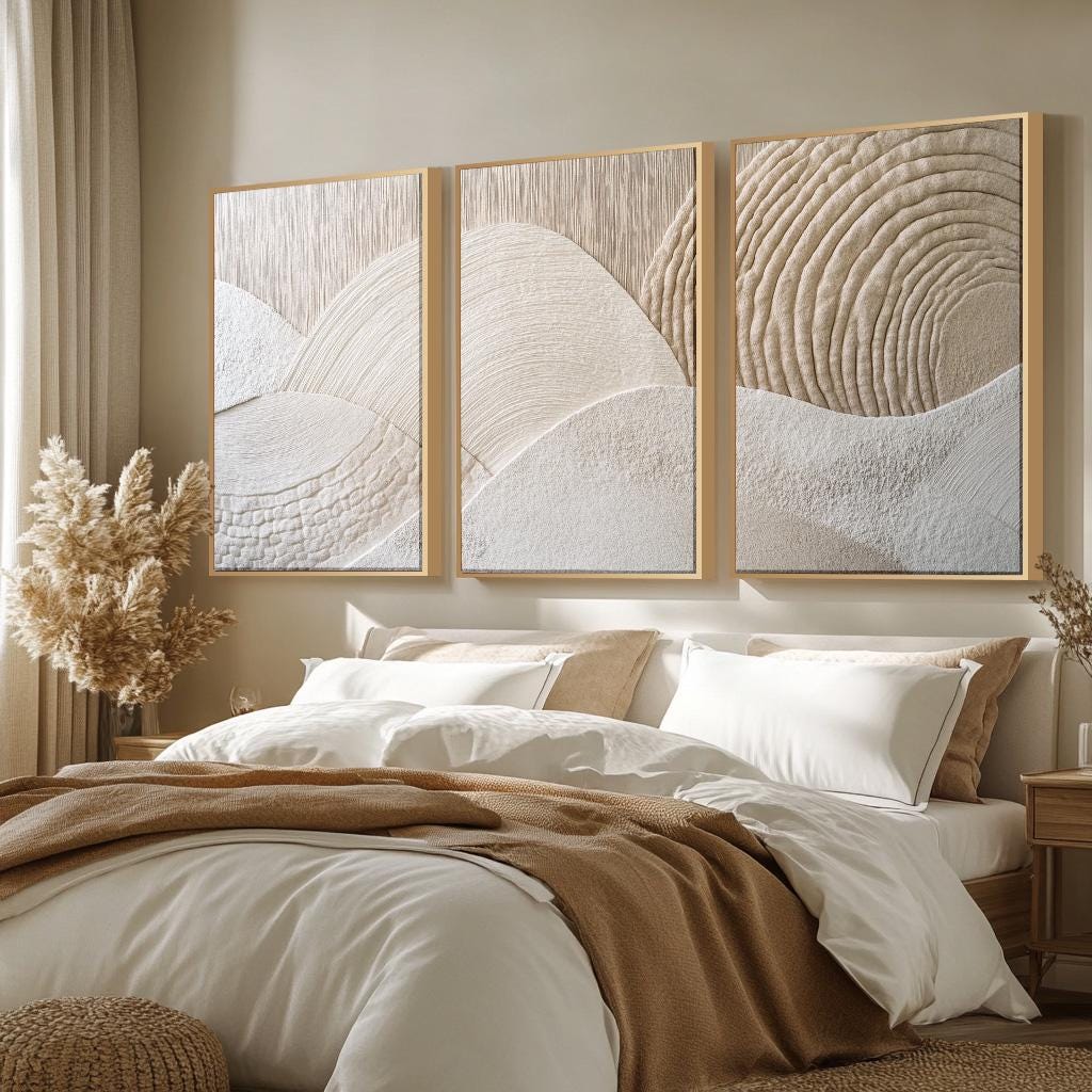 Japandi Triptych Art Set, Large 3 Piece Nature Wall Decor, Modern